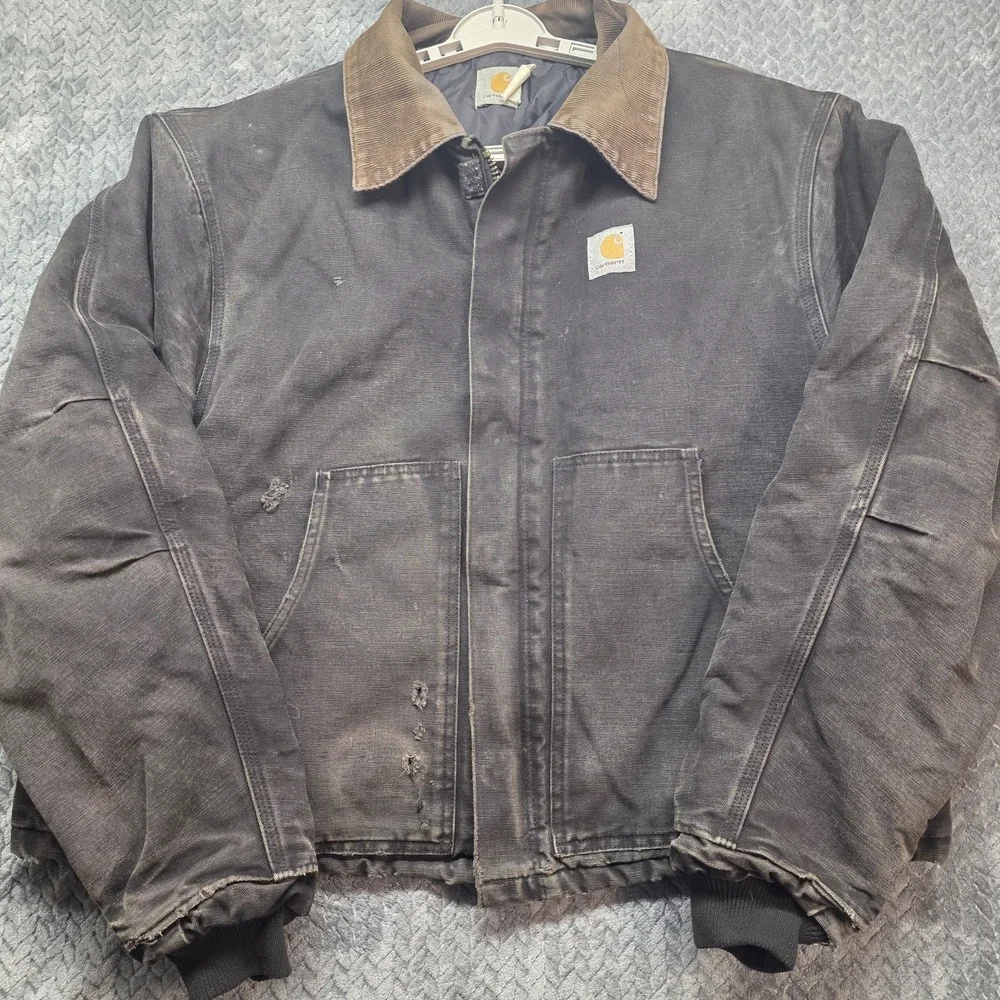 Carhartt Arctic Jacket Men's XXL Black Distressed Duck Canvas Faded Workwear VTG